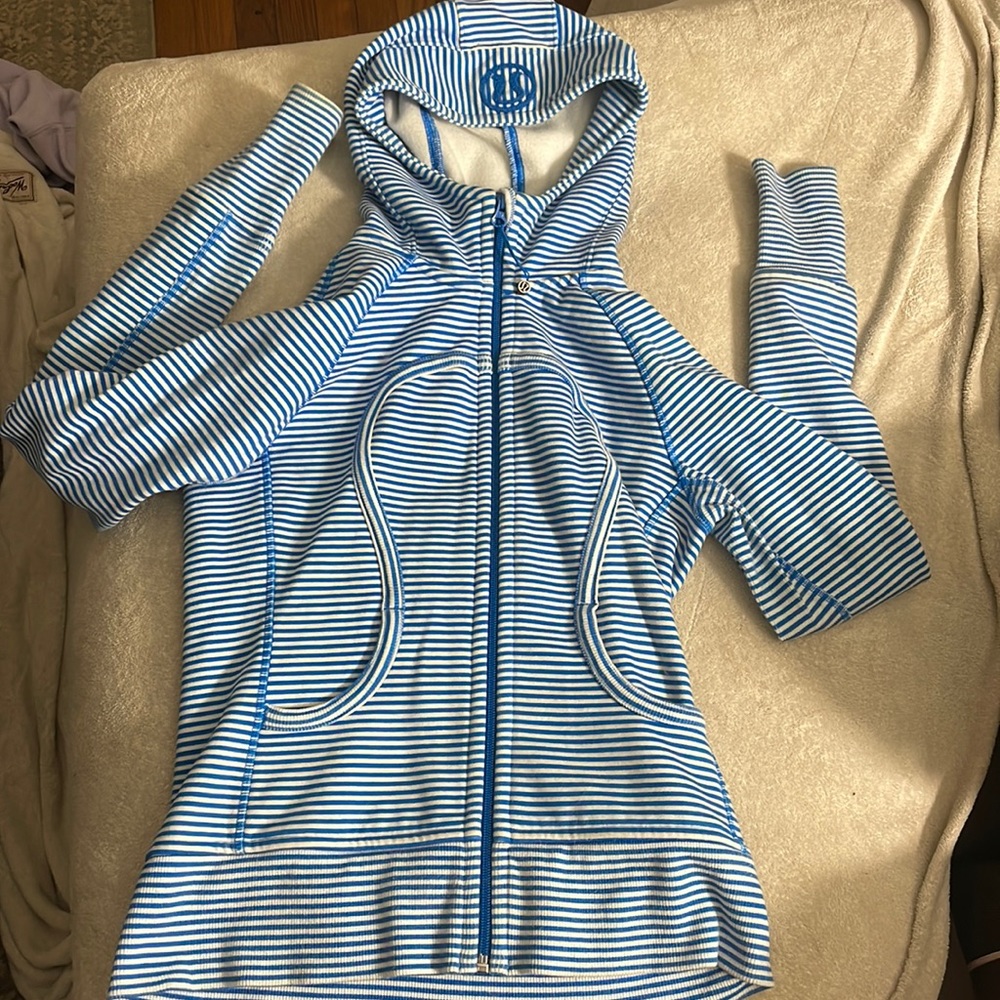 Lululemon jacket, size 6, blue and white stripes.